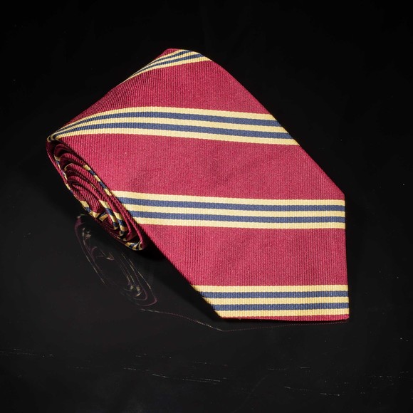 Brooks Brothers 346 100% Silk Tie Maroon Tan Striped Mens Designer Necktie USA - Picture 2 of 5